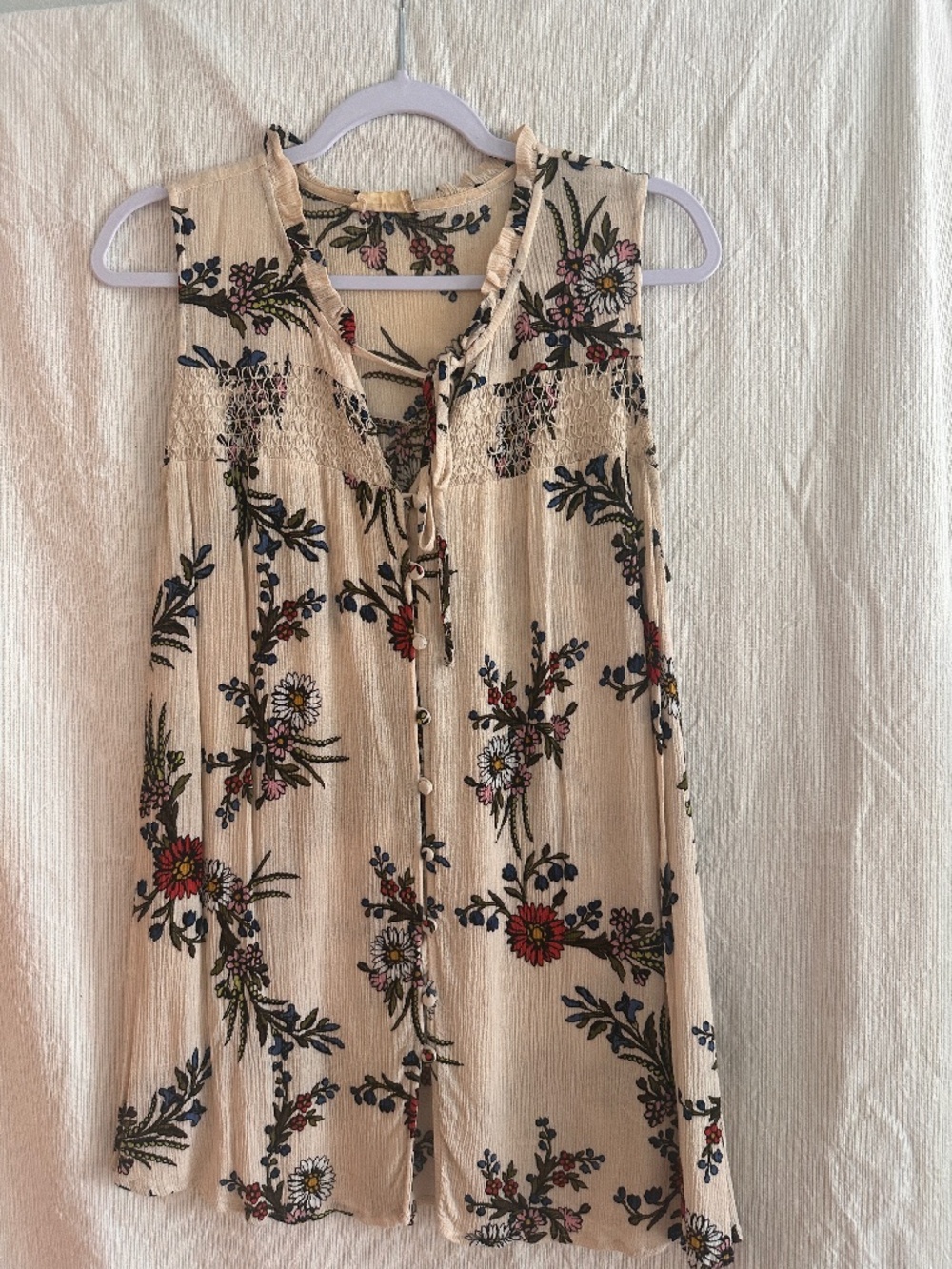 Altar’d State Floral Boho Smocked Button Front Tunic Top Large